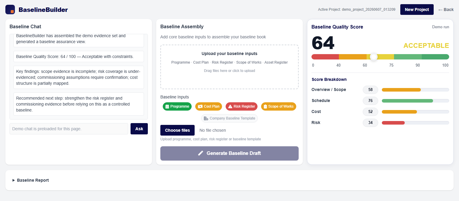 BaselineBuilder Immediate Feedback Dashboard screenshot